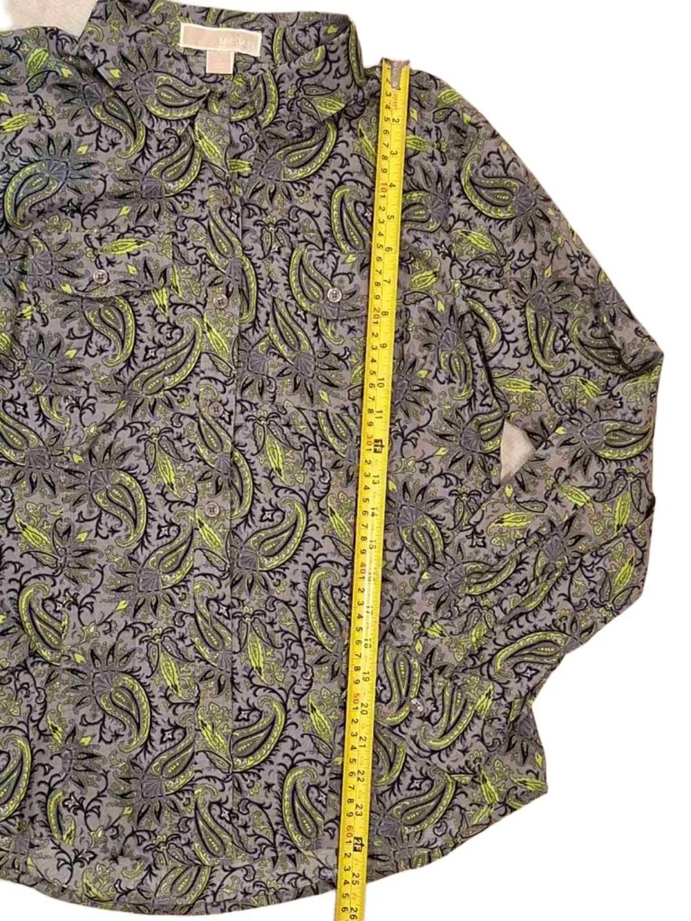 Michael Kors Gray Green Paisley 100% Cotton Button‑Up Button-Down Shirt Size L - Picture 6 of 10